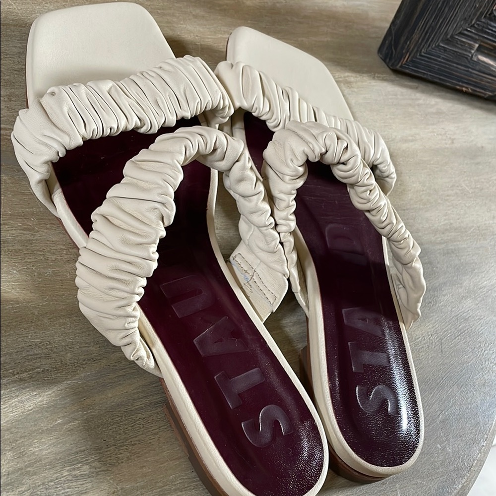 Staud Cream Ruched Leather Sandals . Excellent New Cond. Size 37